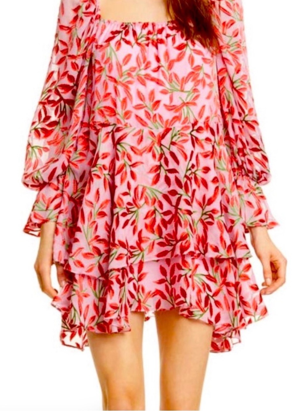 ALICE + OLIVIA Debra Square-Neck Ruffle Dress Size 2